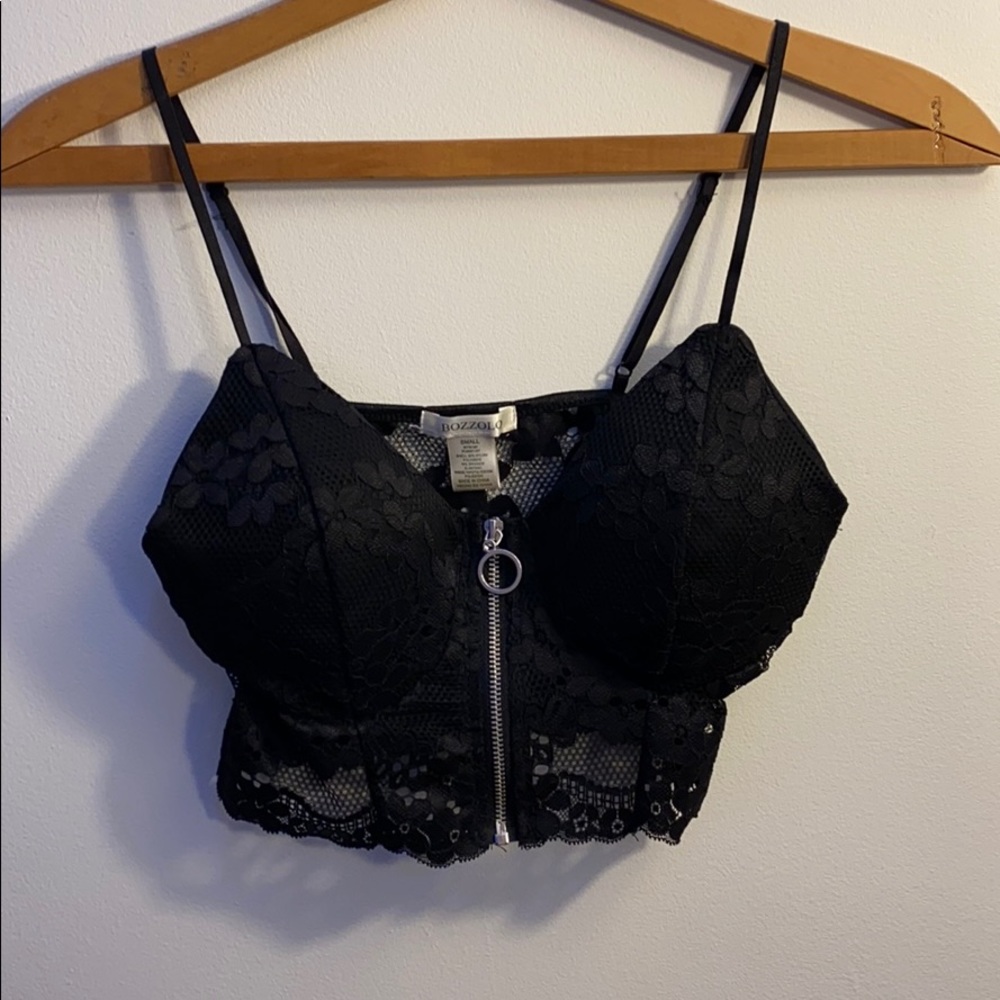 black zip up lace top